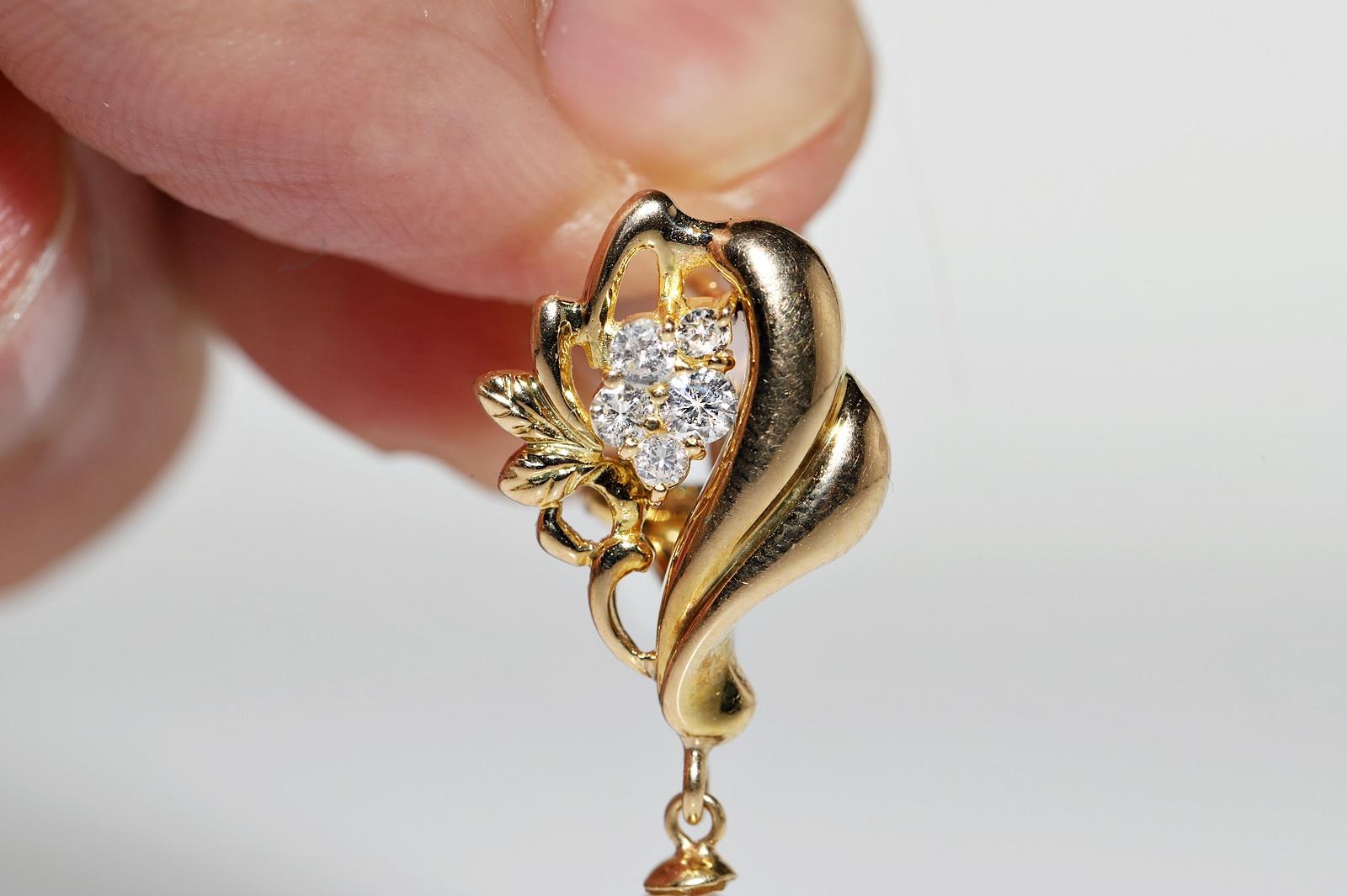 Vintage Circa 1980er Jahre 18k Gold natürlicher Diamant und Perle  Verzierter Tropfenohrring im Angebot 8