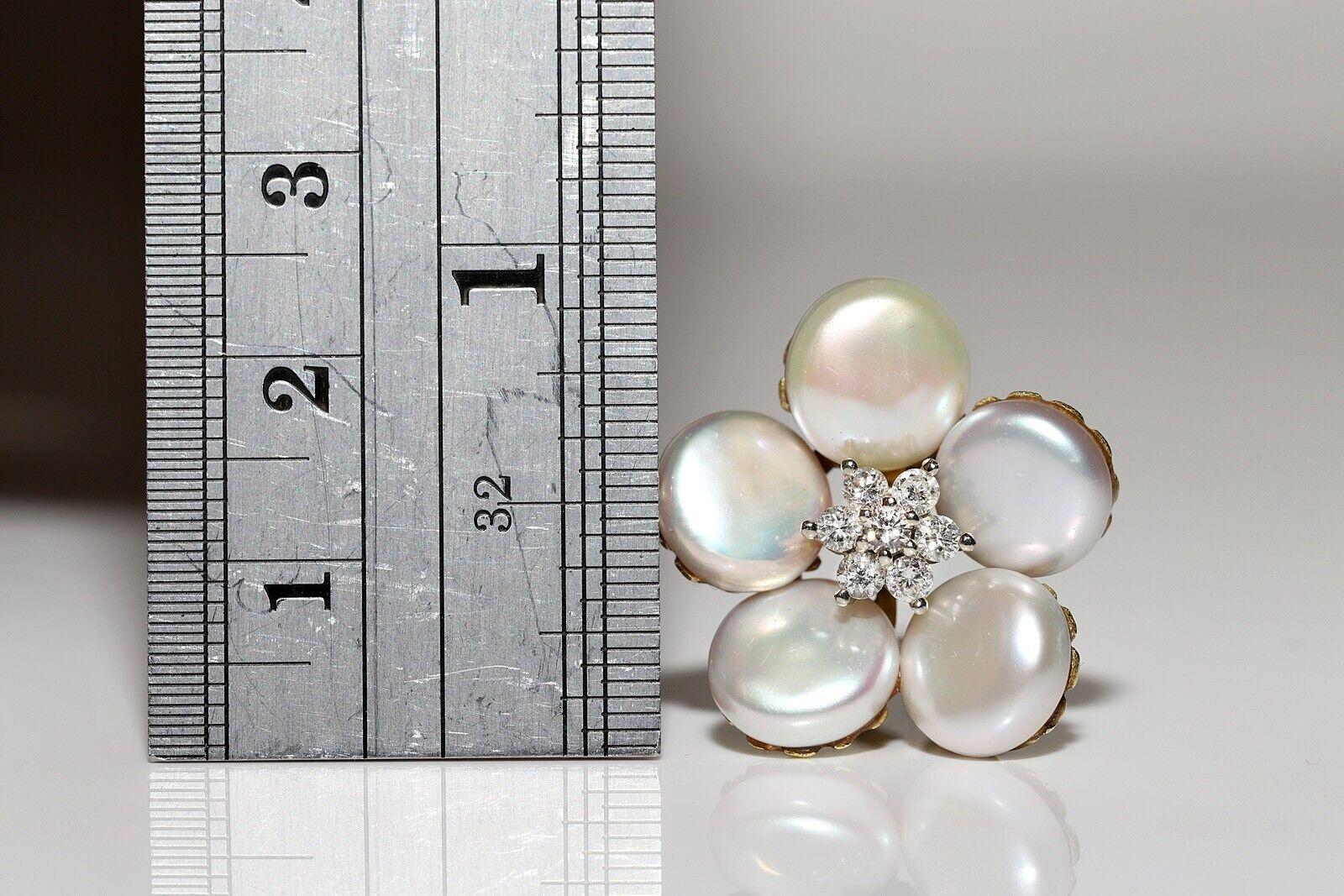 Vintage Circa 1980 Boucles d'oreilles en or 18k ornées de diamants naturels et de perles Bon état - En vente à Fatih/İstanbul, 34