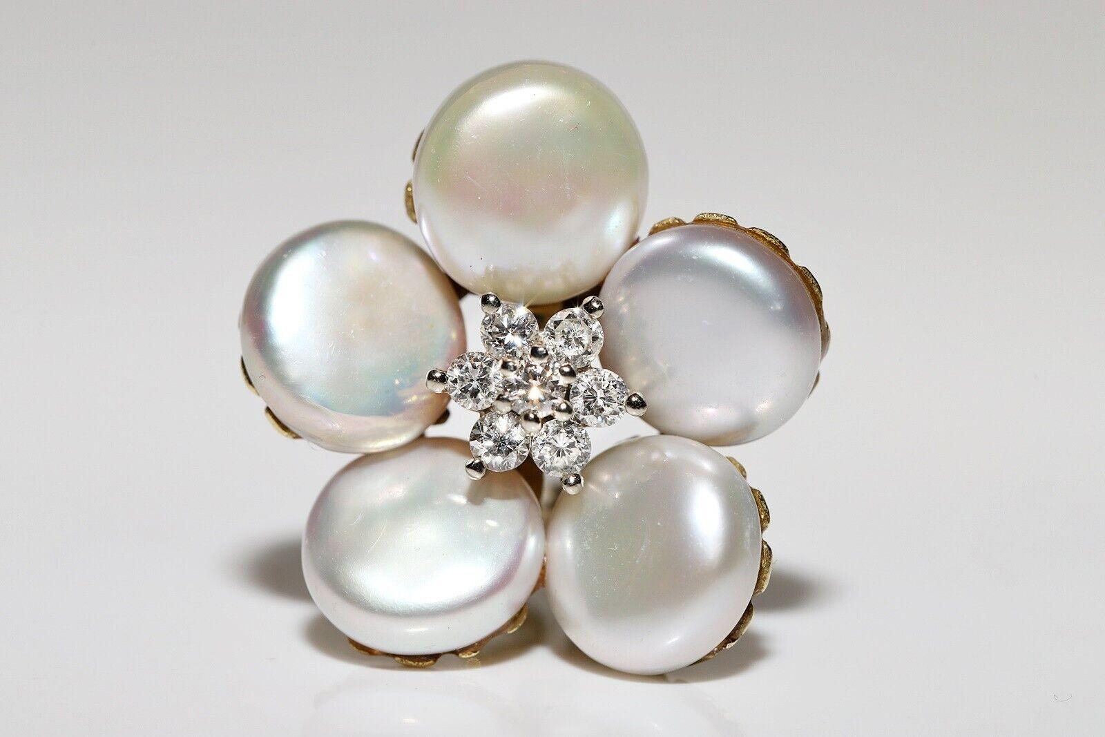 Vintage Circa 1980 Boucles d'oreilles en or 18k ornées de diamants naturels et de perles Pour femmes en vente