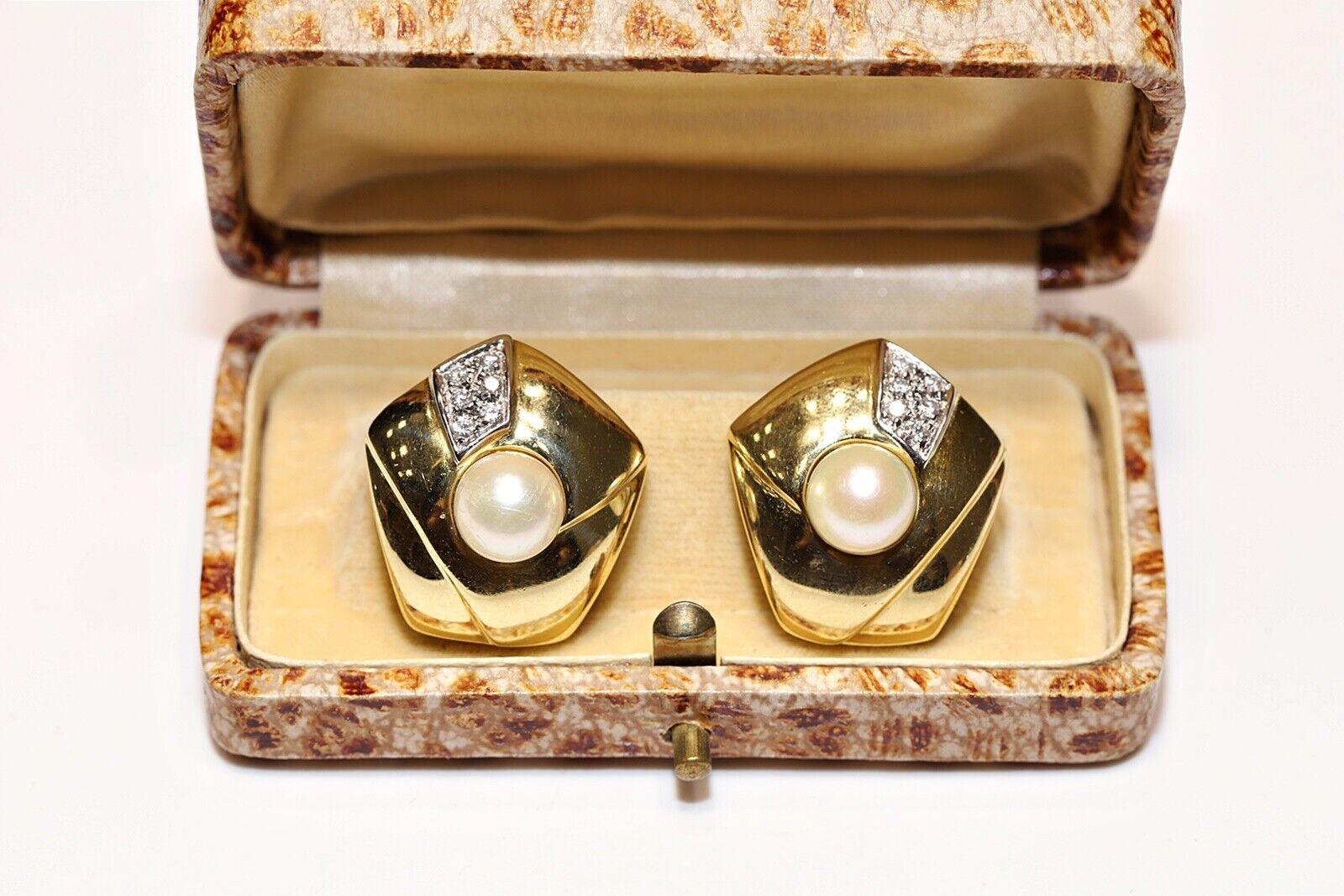 Vintage Circa 1980er Jahre 18k Gold natürlicher Diamant und Perle Dekorierter Ohrring im Angebot 2