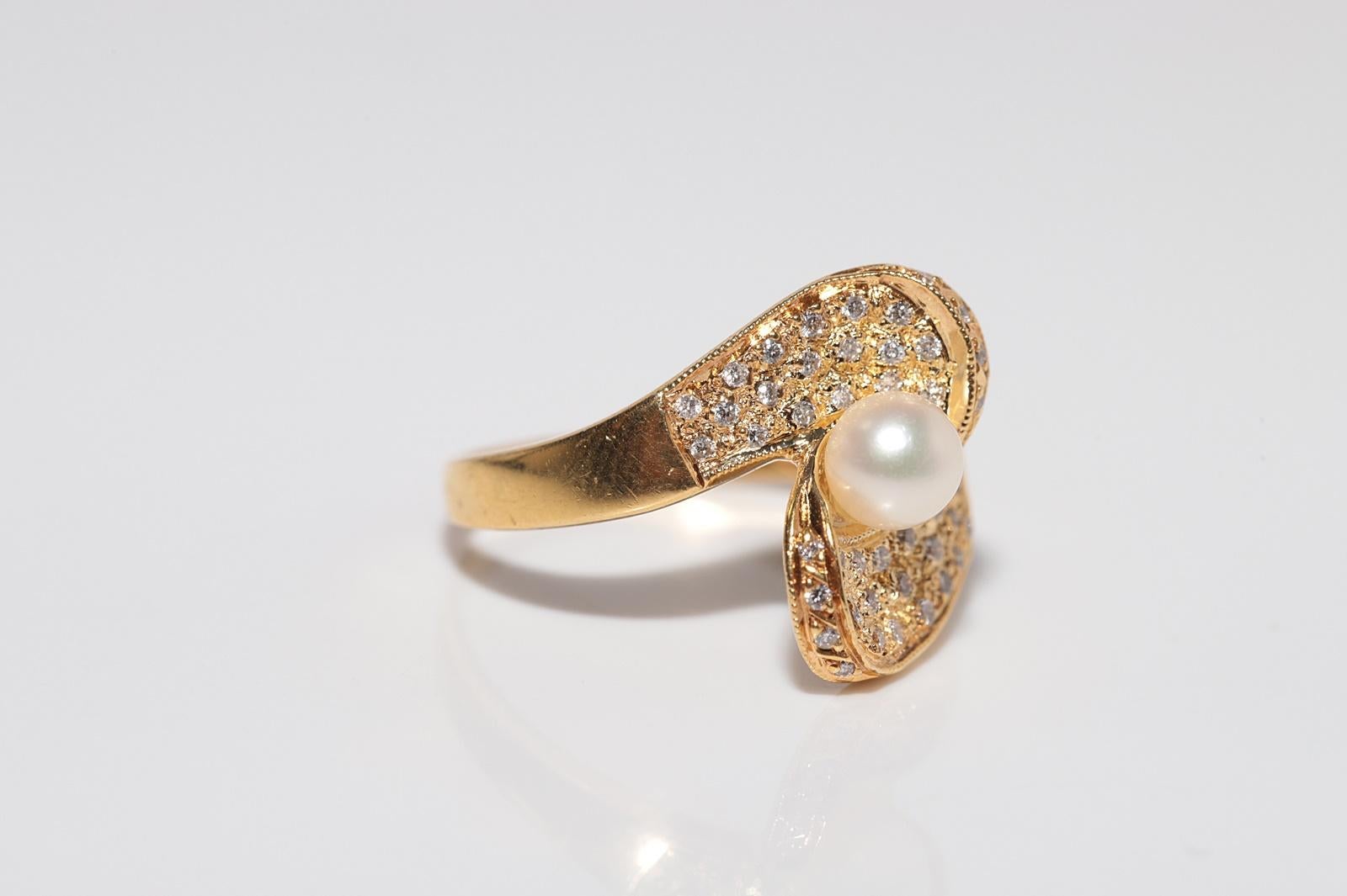 Vintage CIRCA 1980er Jahre 18k Gold natürlichen Diamanten und Perle verziert Ring im Angebot 4