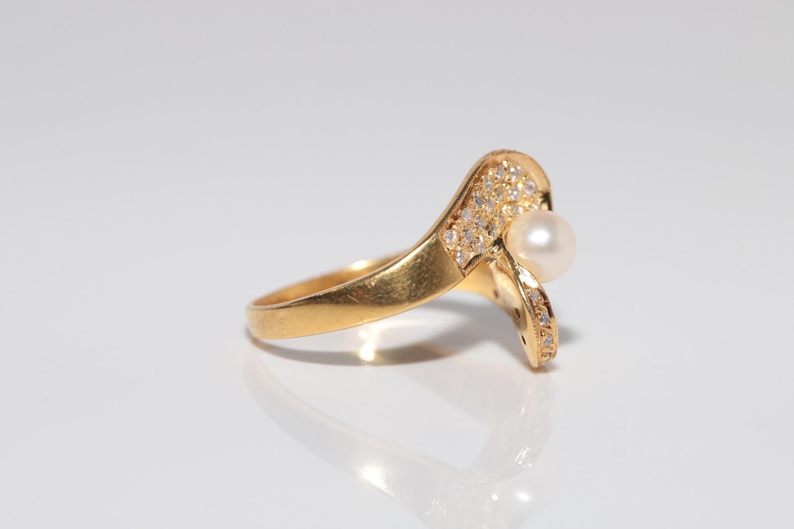 Vintage CIRCA 1980er Jahre 18k Gold natürlichen Diamanten und Perle verziert Ring im Angebot 5