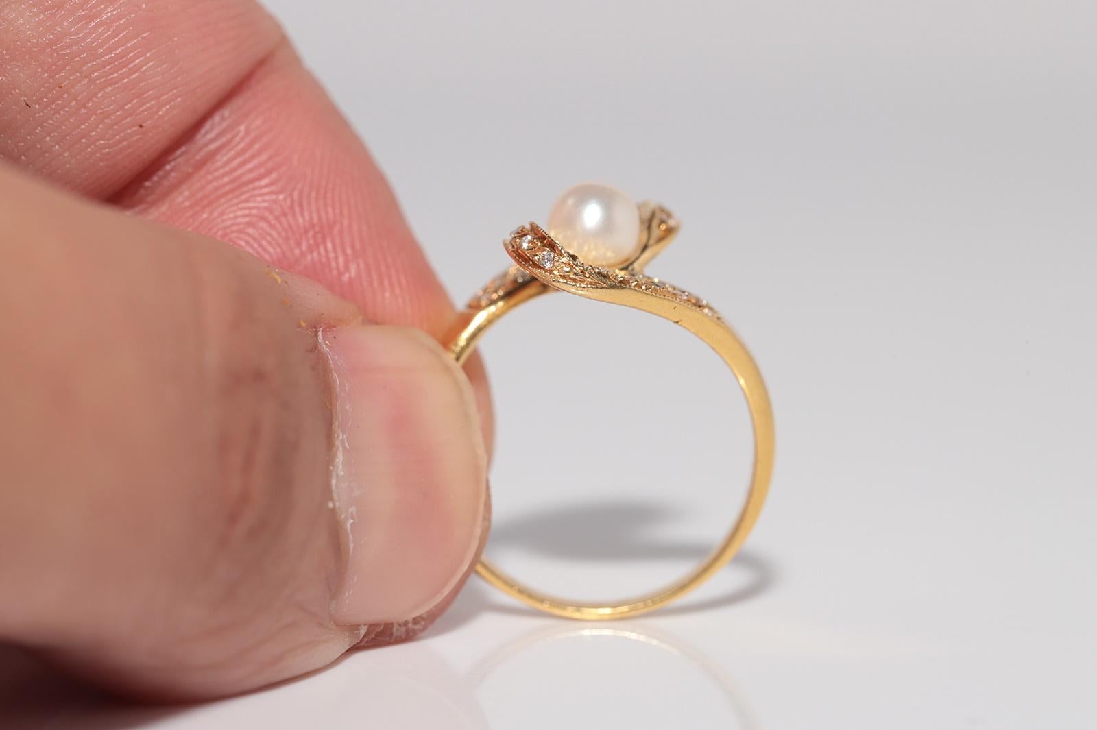 Vintage CIRCA 1980er Jahre 18k Gold natürlichen Diamanten und Perle verziert Ring im Angebot 8