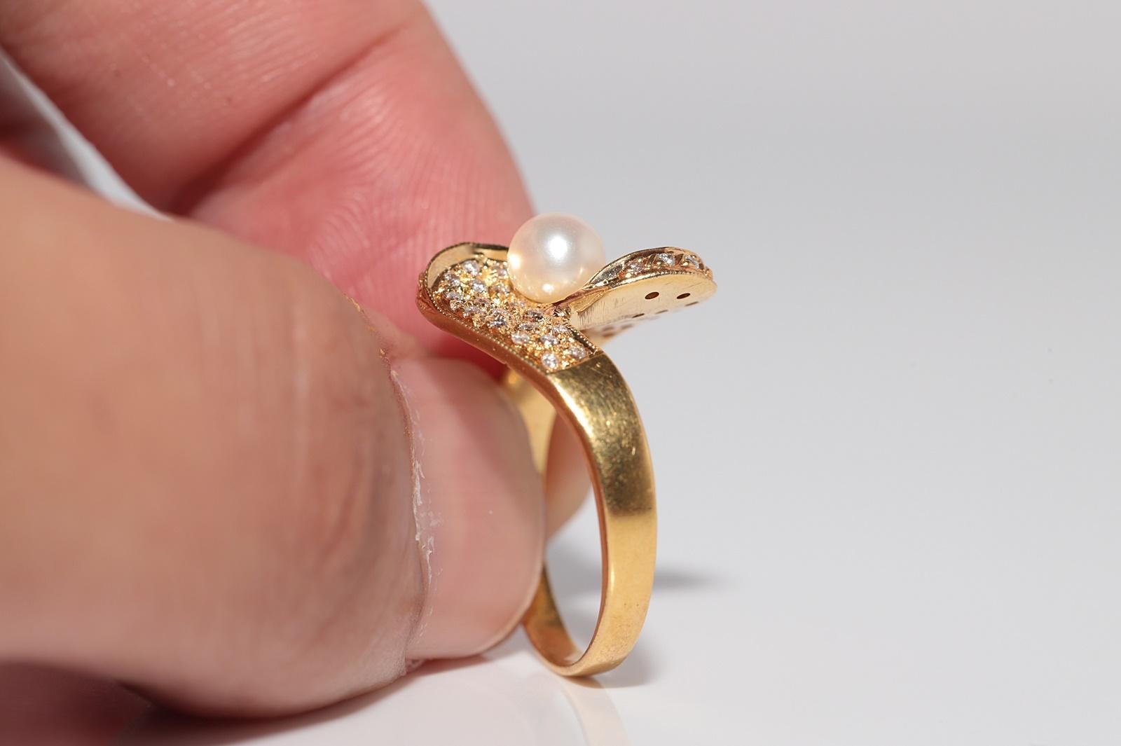 Vintage CIRCA 1980er Jahre 18k Gold natürlichen Diamanten und Perle verziert Ring im Angebot 9