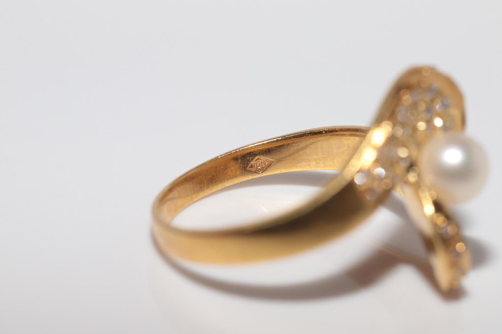 Vintage CIRCA 1980er Jahre 18k Gold natürlichen Diamanten und Perle verziert Ring im Angebot 10