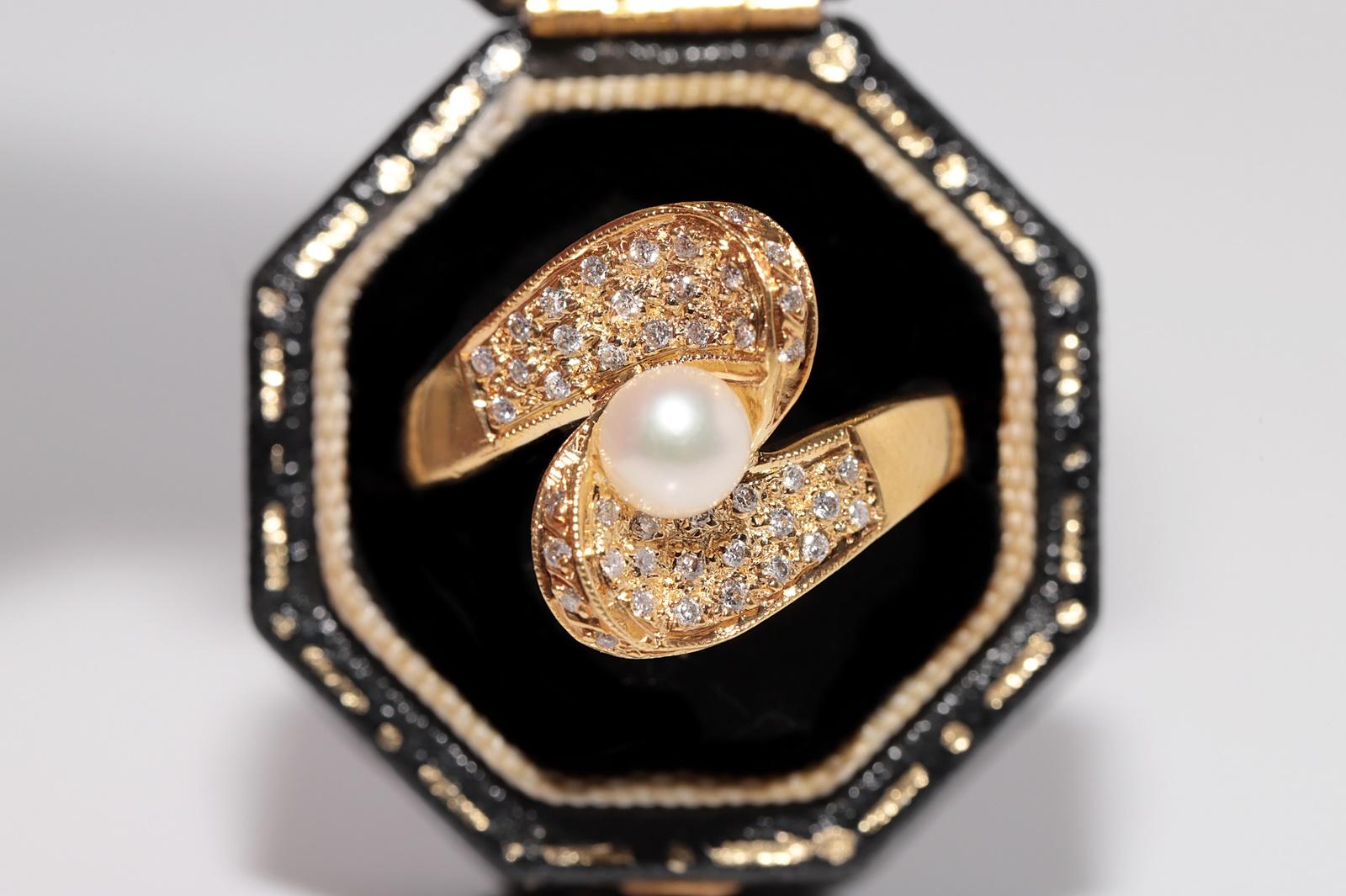 Vintage CIRCA 1980er Jahre 18k Gold natürlichen Diamanten und Perle verziert Ring Damen im Angebot