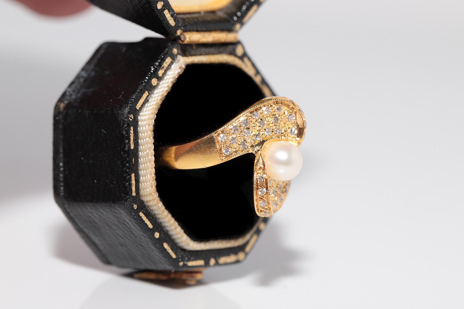 Vintage CIRCA 1980er Jahre 18k Gold natürlichen Diamanten und Perle verziert Ring im Angebot 1