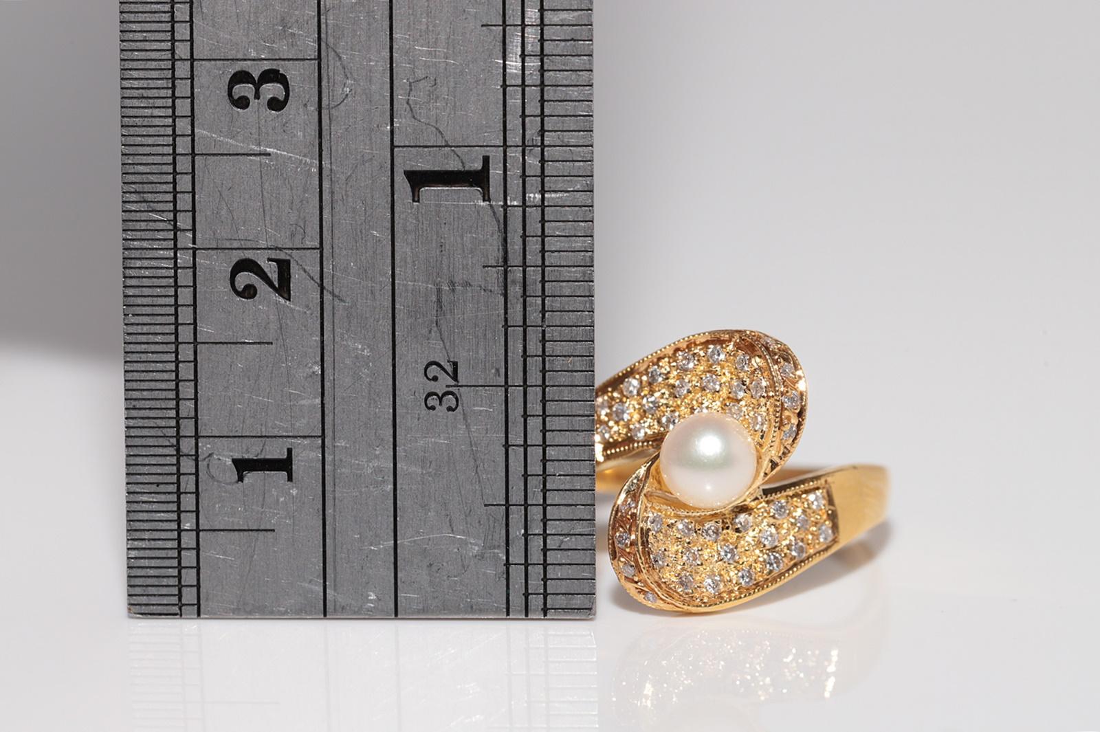 Vintage CIRCA 1980er Jahre 18k Gold natürlichen Diamanten und Perle verziert Ring im Angebot 3