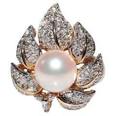 Anello con fiori di perle e diamanti naturali in oro 18k CIRCA 1980