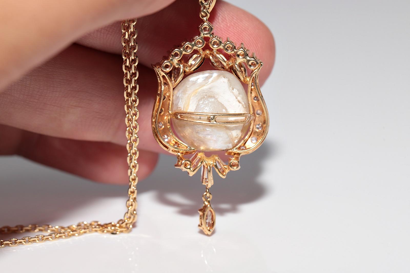 Collana con ciondolo di diamanti naturali e perle in oro 18 carati CIRCA 1980 in vendita 5
