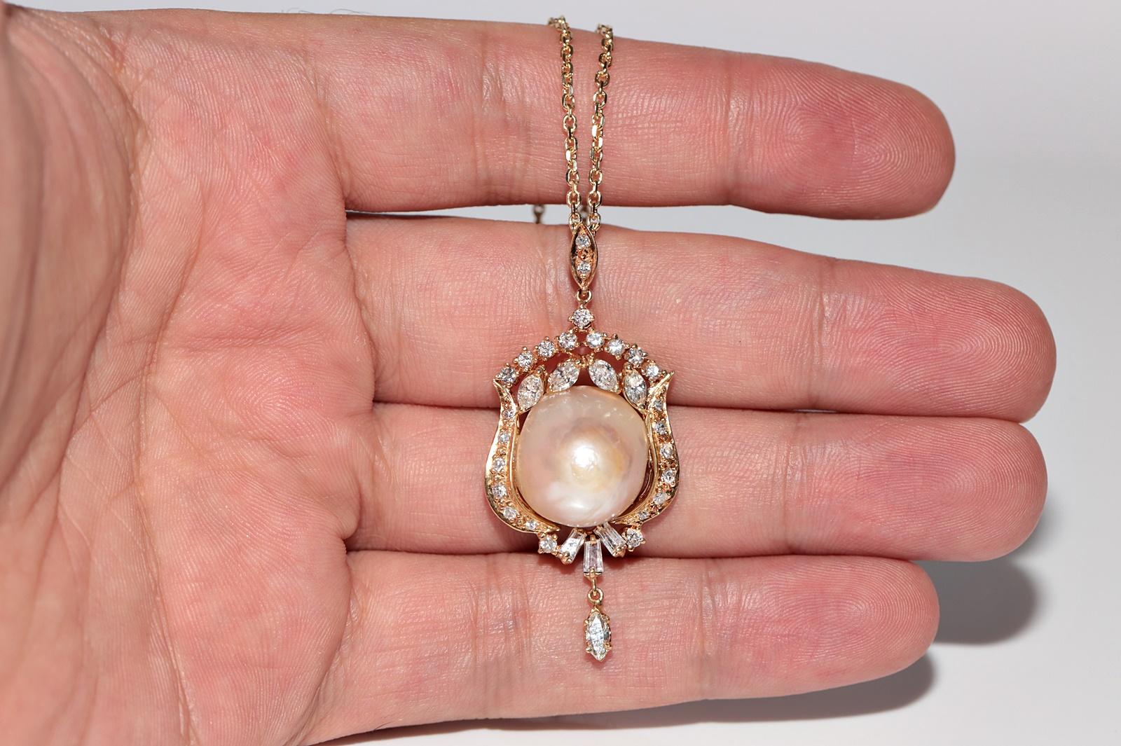 Collana con ciondolo di diamanti naturali e perle in oro 18 carati CIRCA 1980 in vendita 6