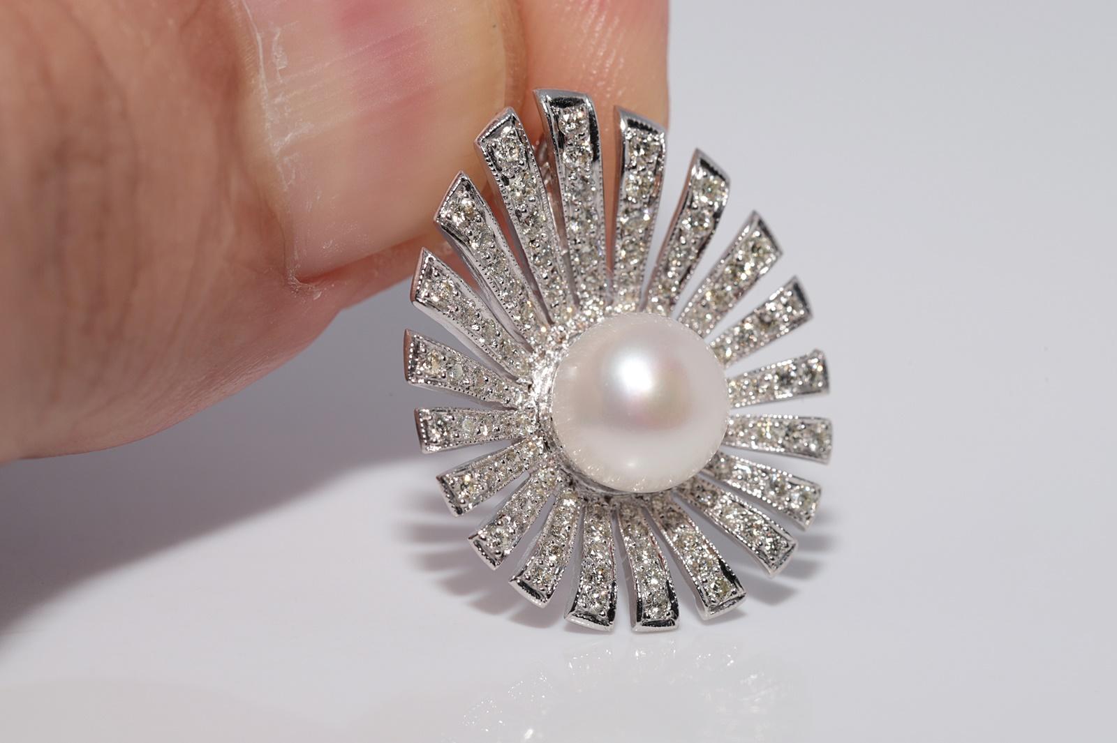 Collana con ciondolo di diamanti naturali e perle in oro 18 carati CIRCA 1980 in vendita 6