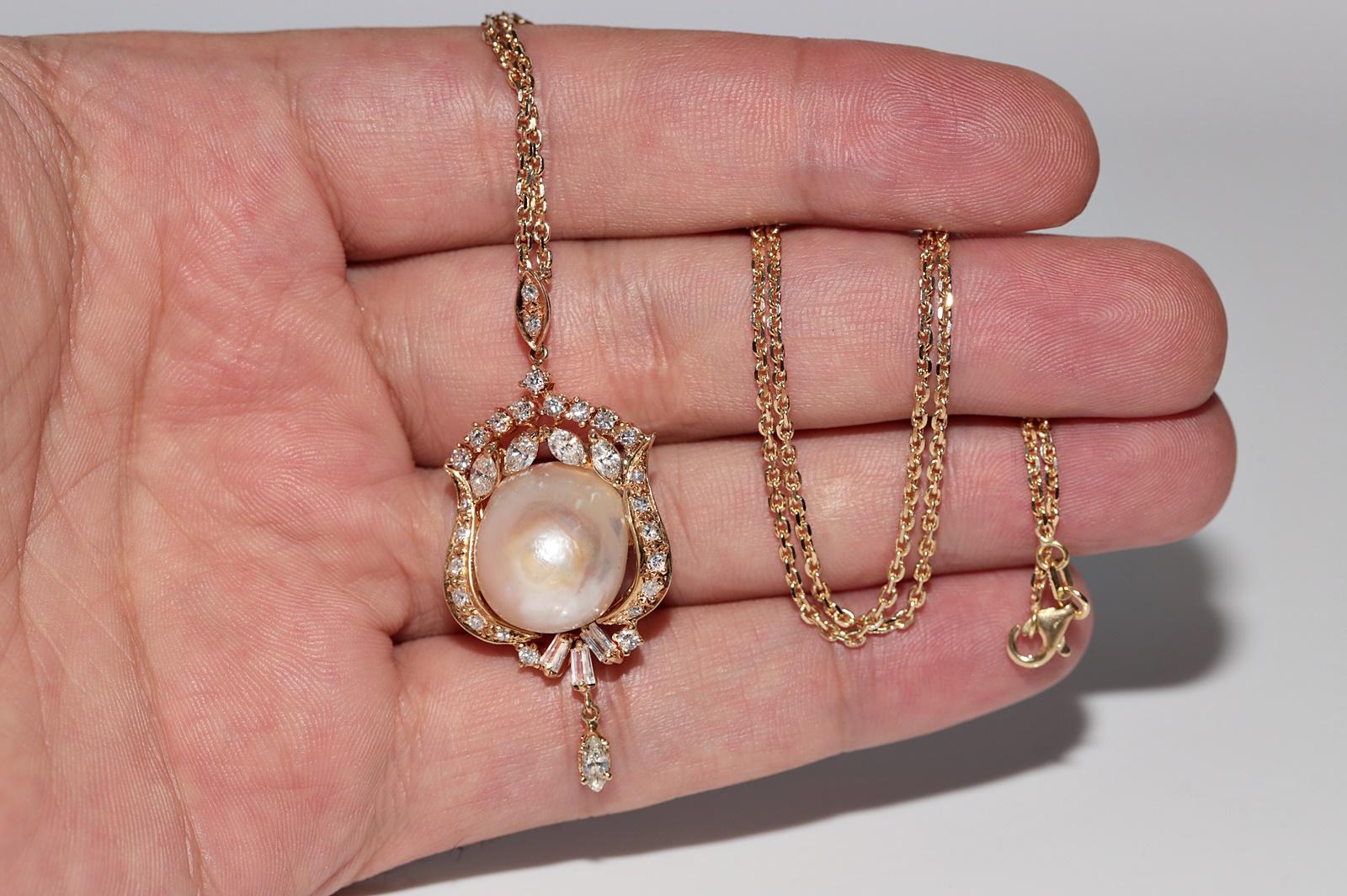 Collana con ciondolo di diamanti naturali e perle in oro 18 carati CIRCA 1980 in vendita 7