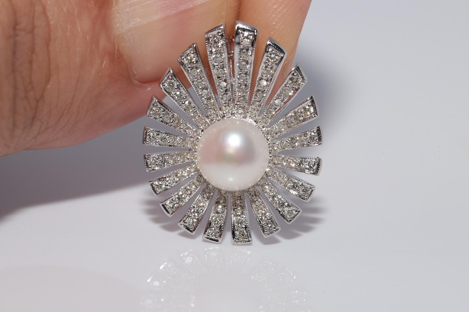 Collana con ciondolo di diamanti naturali e perle in oro 18 carati CIRCA 1980 in vendita 7