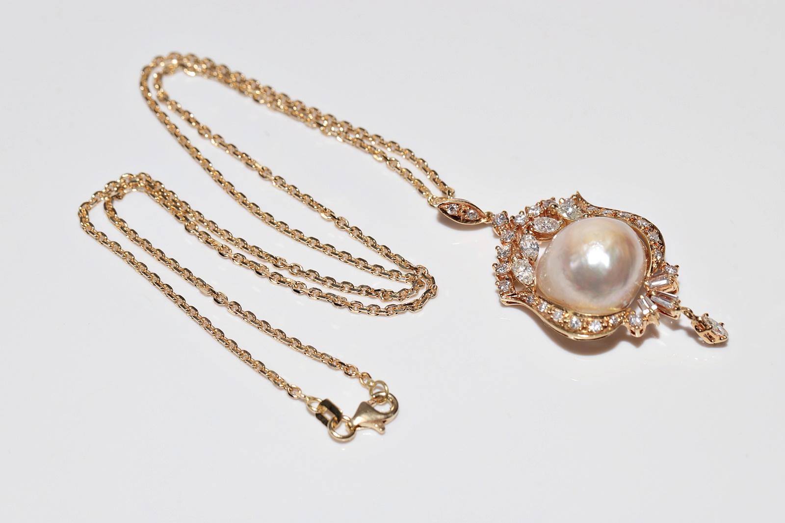 Collana con ciondolo di diamanti naturali e perle in oro 18 carati CIRCA 1980 in vendita 13