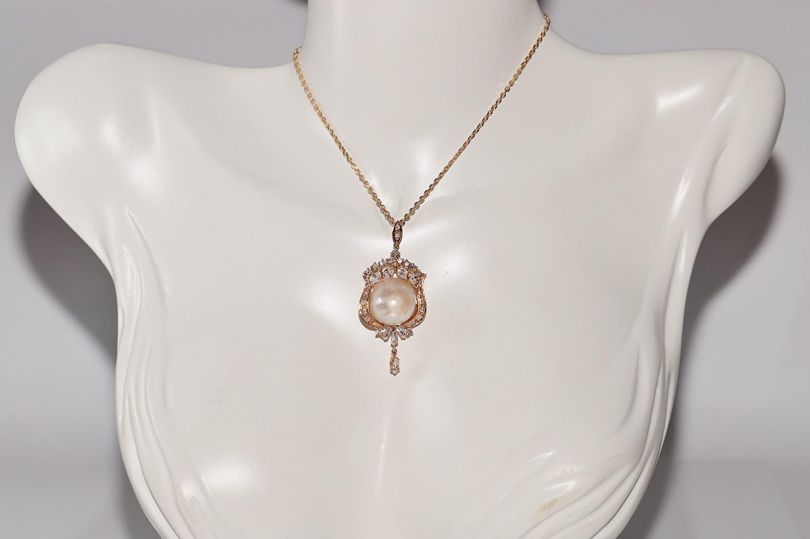 Rétro Collana con ciondolo di diamanti naturali e perle in oro 18 carati CIRCA 1980 in vendita