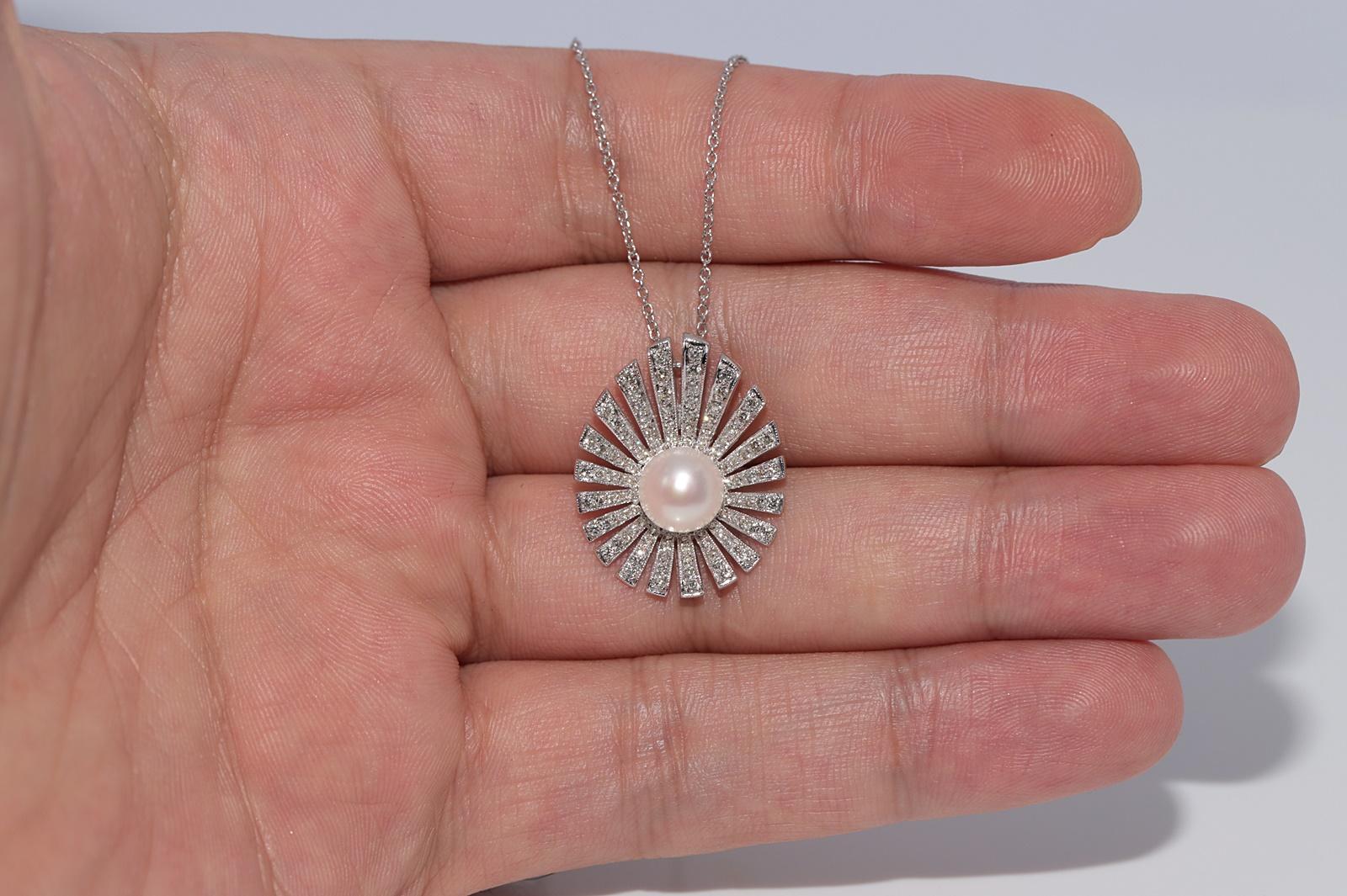 Donna Collana con ciondolo di diamanti naturali e perle in oro 18 carati CIRCA 1980 in vendita