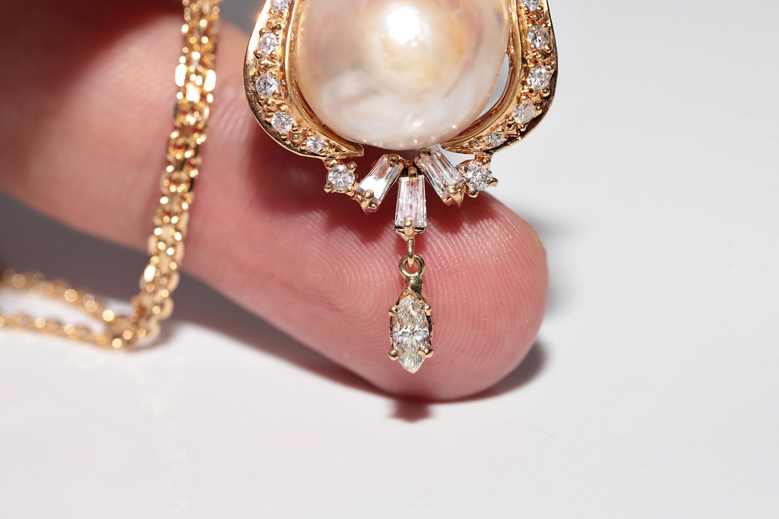 Collana con ciondolo di diamanti naturali e perle in oro 18 carati CIRCA 1980 in vendita 3