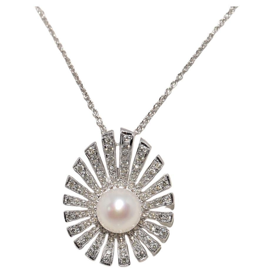 Collier pendentif vintage en or 18 carats avec diamants naturels et perles des années 1980