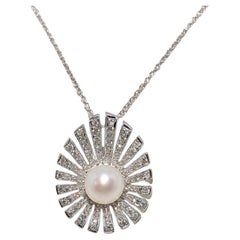 Collier pendentif vintage en or 18 carats avec diamants naturels et perles des années 1980