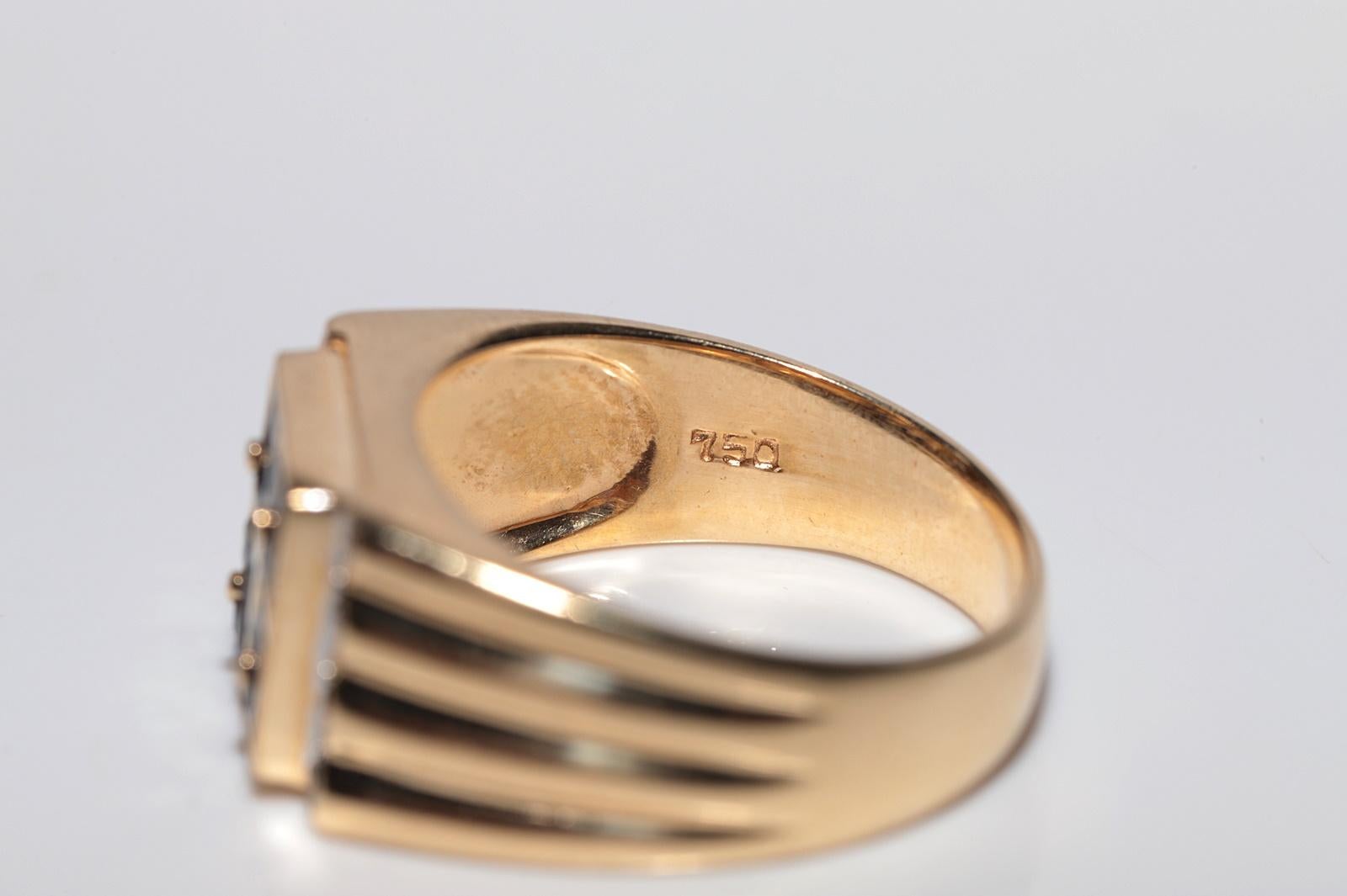 Anello in oro 18k con diamanti naturali e zaffiri taglio principessa, vintage, circa anni '80 in vendita 4