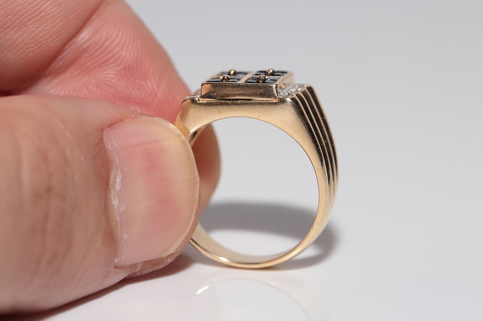 Anello in oro 18k con diamanti naturali e zaffiri taglio principessa, vintage, circa anni '80 in vendita 5