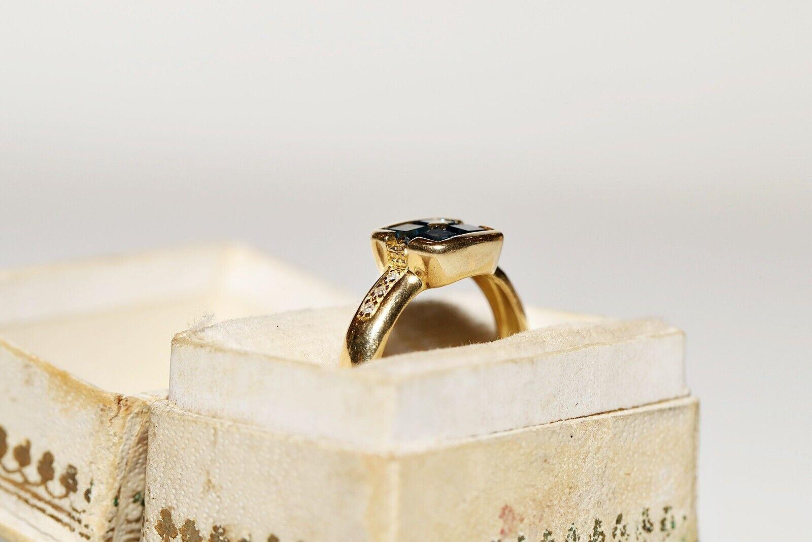 Vintage-Ring aus 18 Karat Gold mit natürlichem Diamant und Saphir im Prinzessinnenschliff, ca. 1980er Jahre im Angebot 6