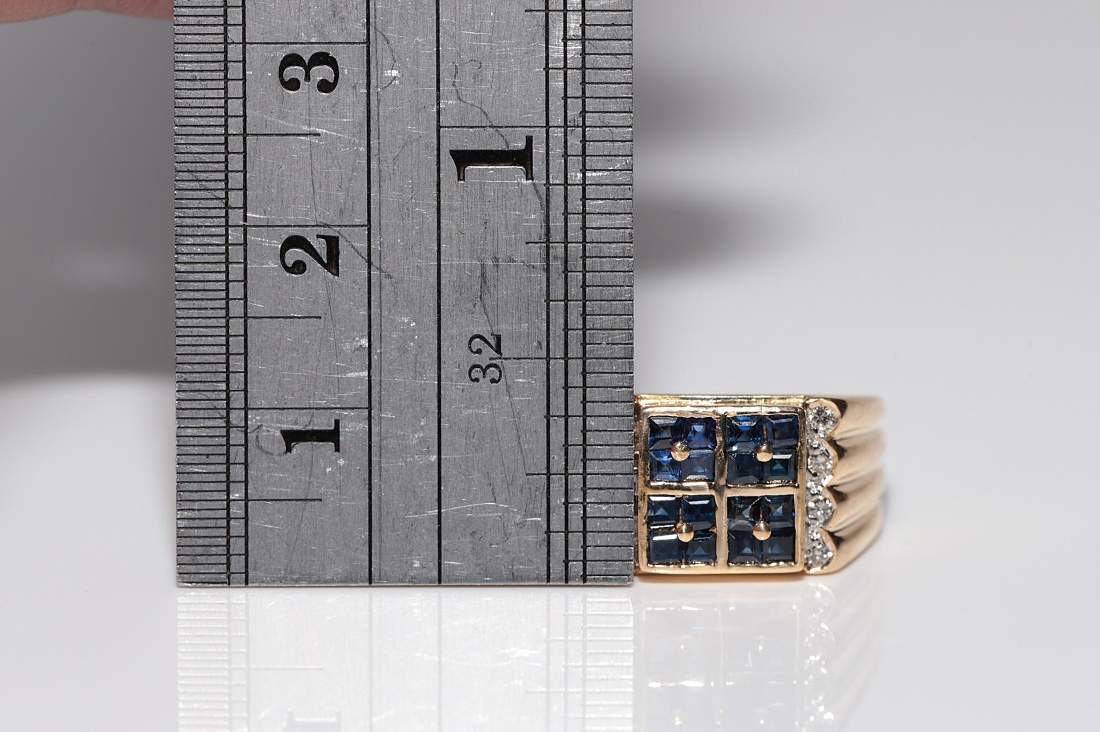 Vintage-Ring aus 18 Karat Gold mit natürlichem Diamant und Saphir im Prinzessinnenschliff, ca. 1980er Jahre im Angebot 6