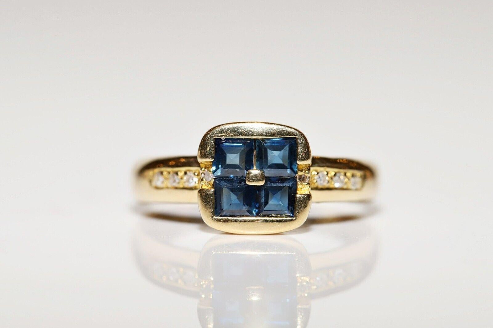 Vintage Circa 1980s 18k Gold Natural Diamond And Princess Cut Sapphire Ring For Sale 8