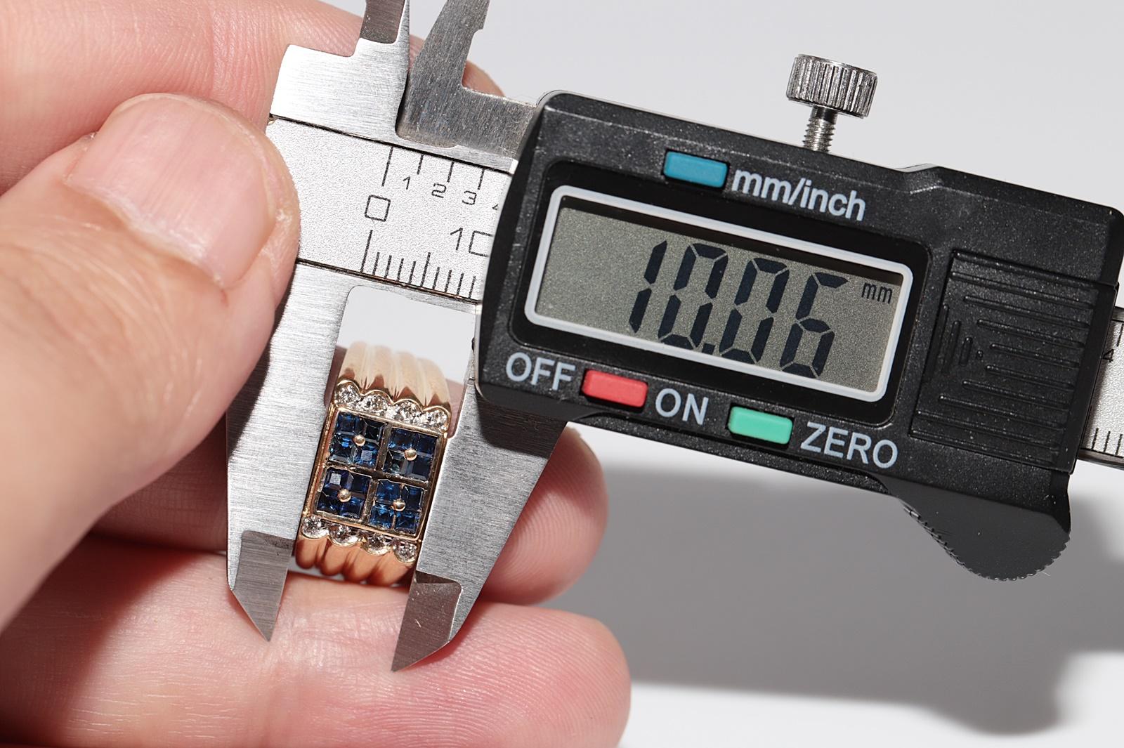 Vintage-Ring aus 18 Karat Gold mit natürlichem Diamant und Saphir im Prinzessinnenschliff, ca. 1980er Jahre im Angebot 7