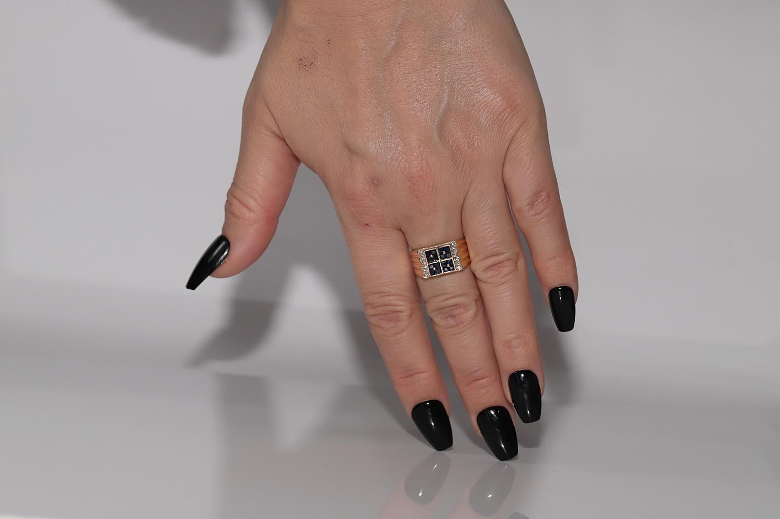 Vintage-Ring aus 18 Karat Gold mit natürlichem Diamant und Saphir im Prinzessinnenschliff, ca. 1980er Jahre im Angebot 8