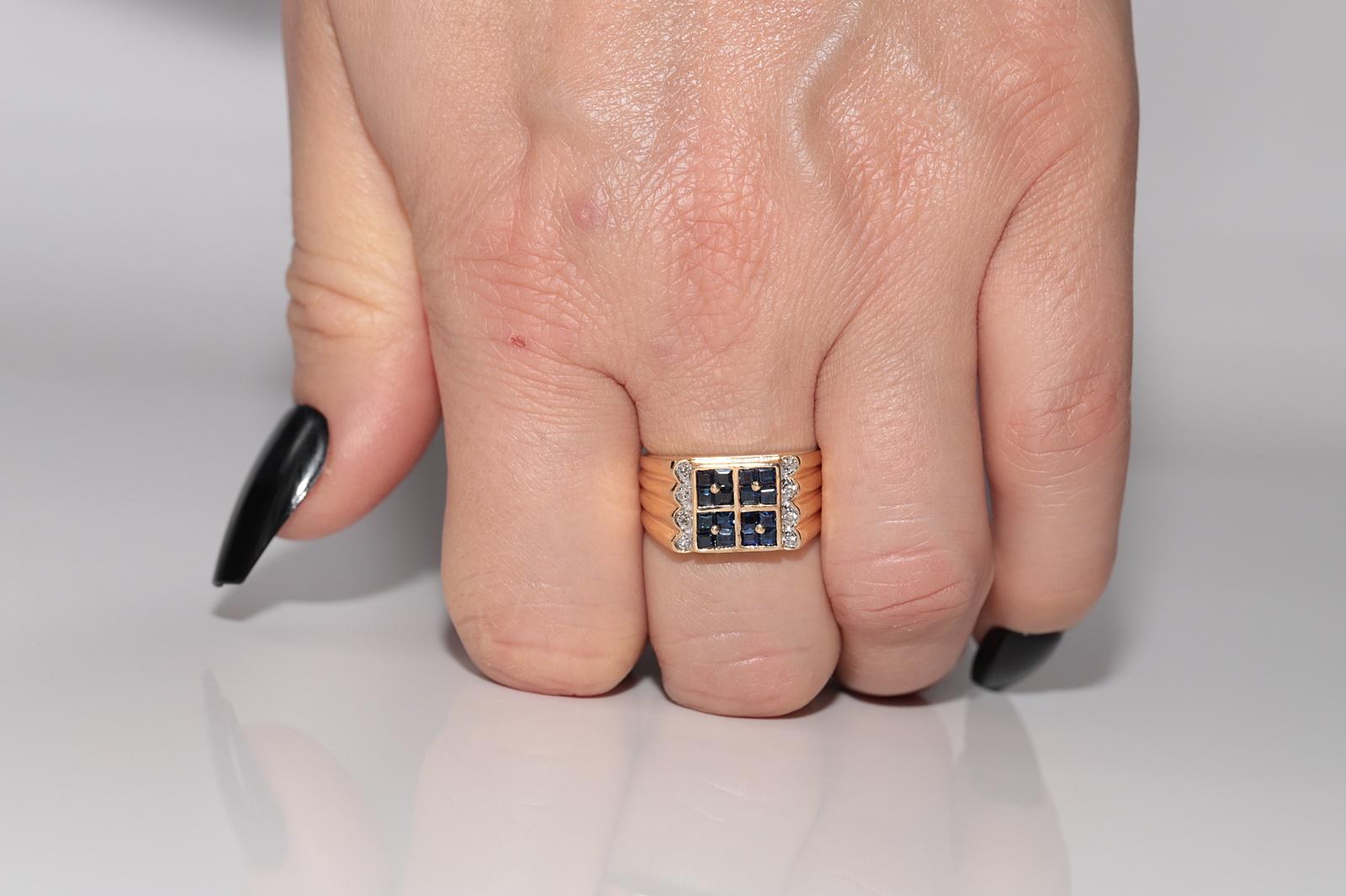 Vintage-Ring aus 18 Karat Gold mit natürlichem Diamant und Saphir im Prinzessinnenschliff, ca. 1980er Jahre im Angebot 9