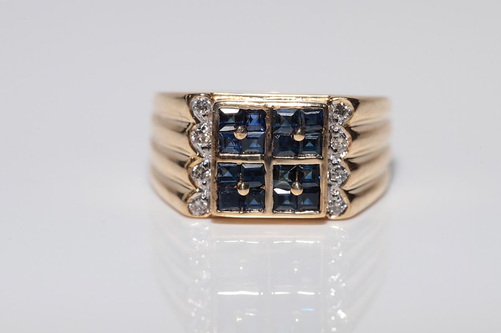 Anello in oro 18k con diamanti naturali e zaffiri taglio principessa, vintage, circa anni '80 in vendita 12