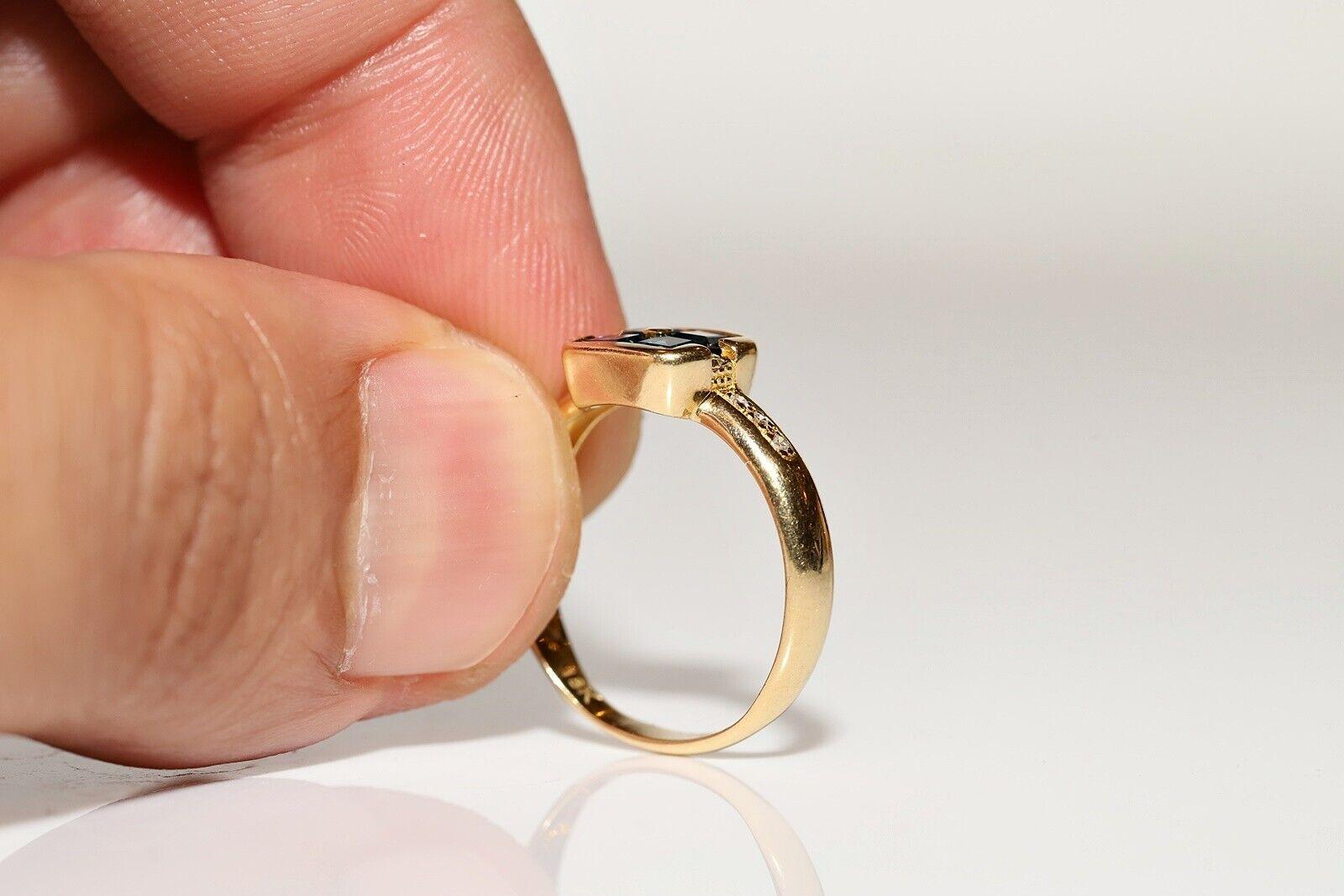 Vintage-Ring aus 18 Karat Gold mit natürlichem Diamant und Saphir im Prinzessinnenschliff, ca. 1980er Jahre (Carréschliff) im Angebot