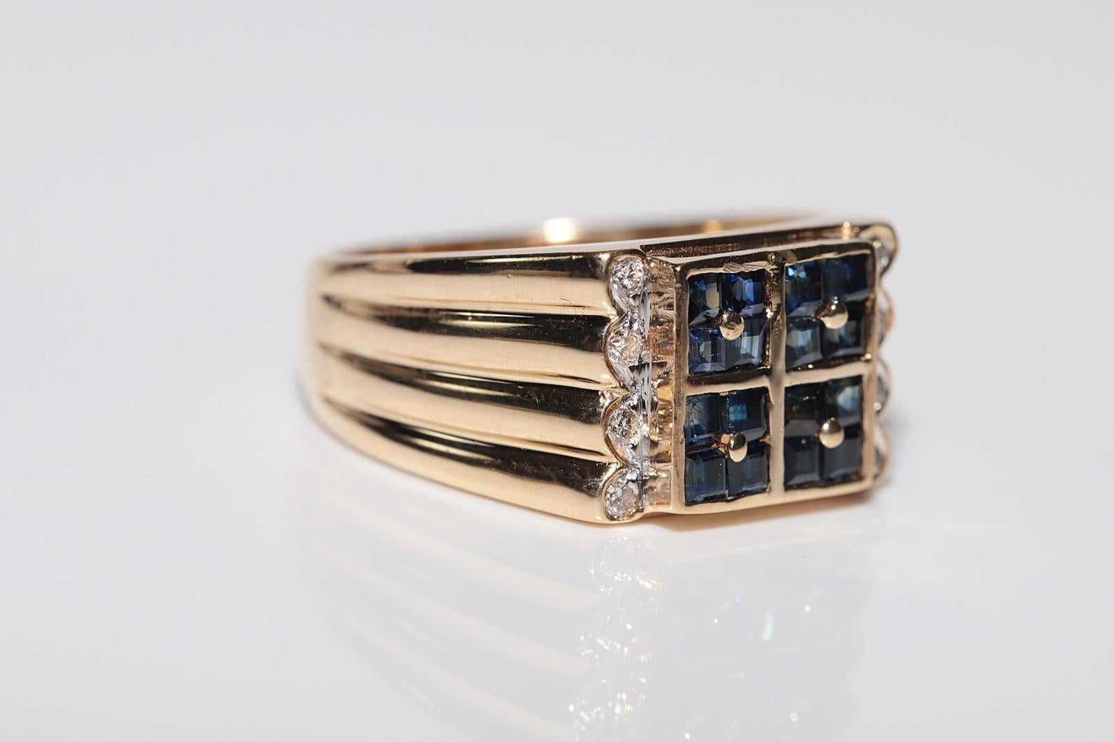 Anello in oro 18k con diamanti naturali e zaffiri taglio principessa, vintage, circa anni '80 In condizioni buone in vendita a Fatih/İstanbul, 34