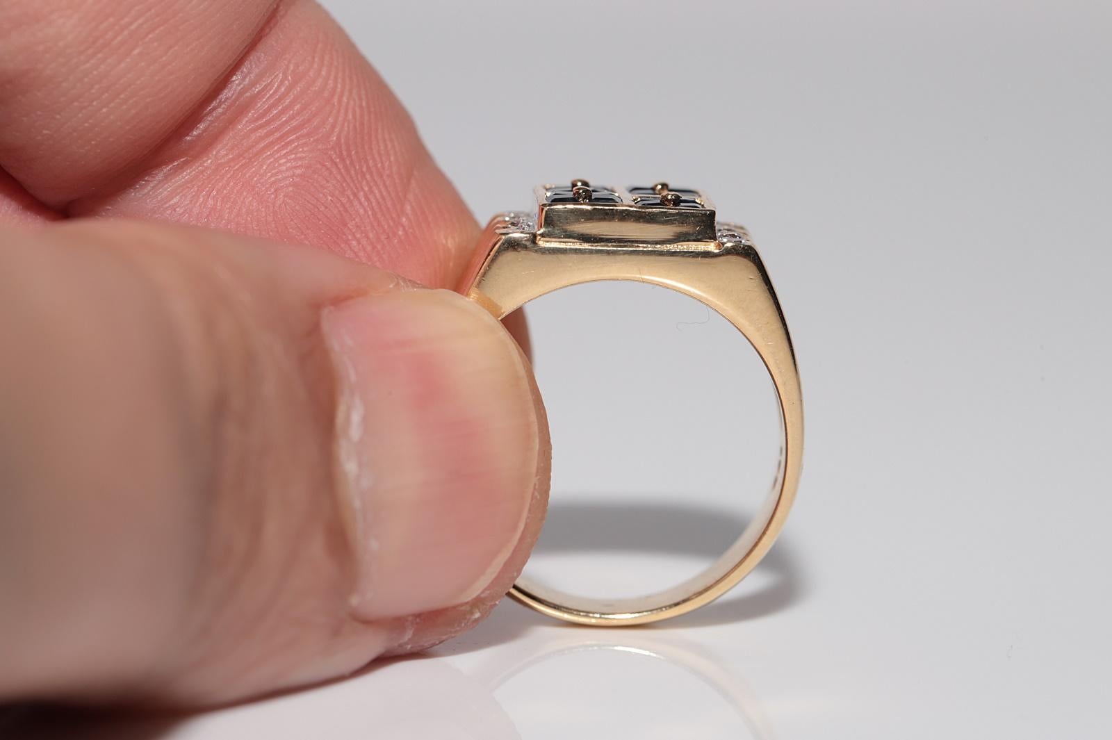 Anello in oro 18k con diamanti naturali e zaffiri taglio principessa, vintage, circa anni '80 in vendita 1