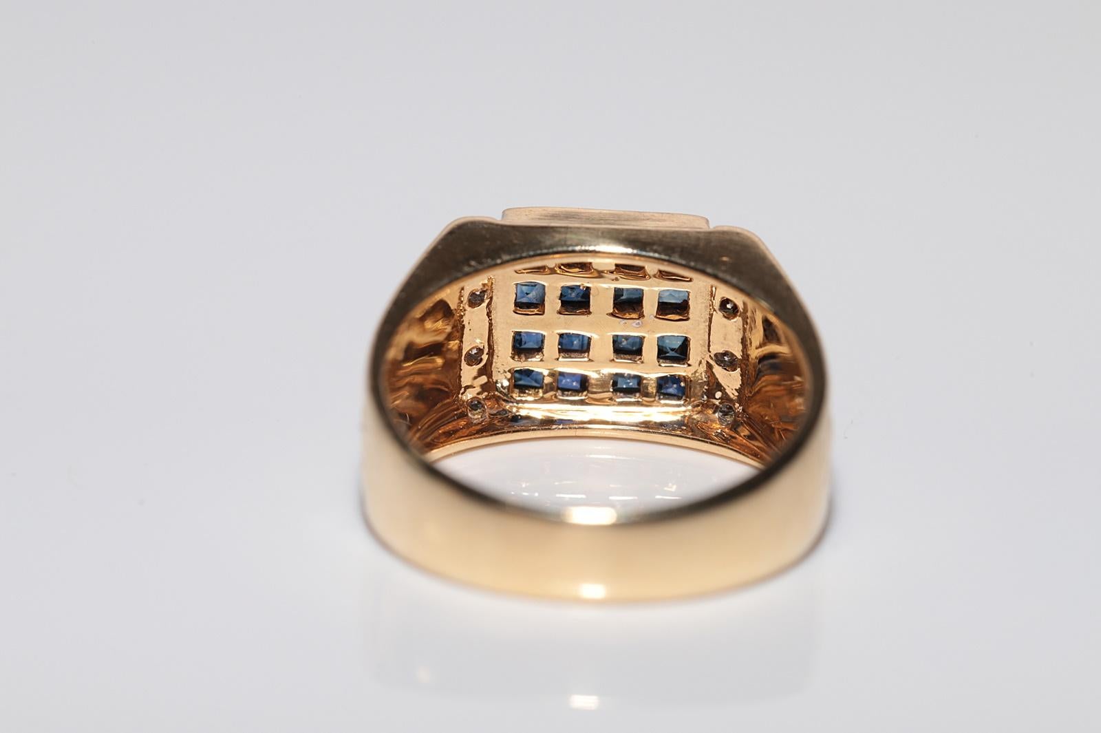 Anello in oro 18k con diamanti naturali e zaffiri taglio principessa, vintage, circa anni '80 in vendita 2