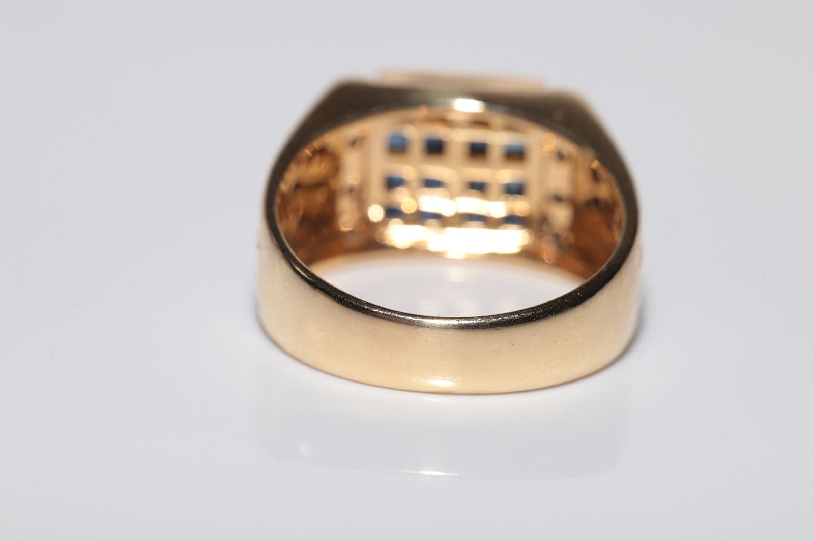 Anello in oro 18k con diamanti naturali e zaffiri taglio principessa, vintage, circa anni '80 in vendita 3