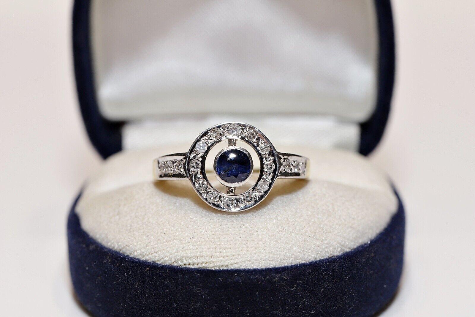 Anello in oro 18k con diamanti naturali e zaffiri rotondi, vintage, circa anni '80 in vendita 4