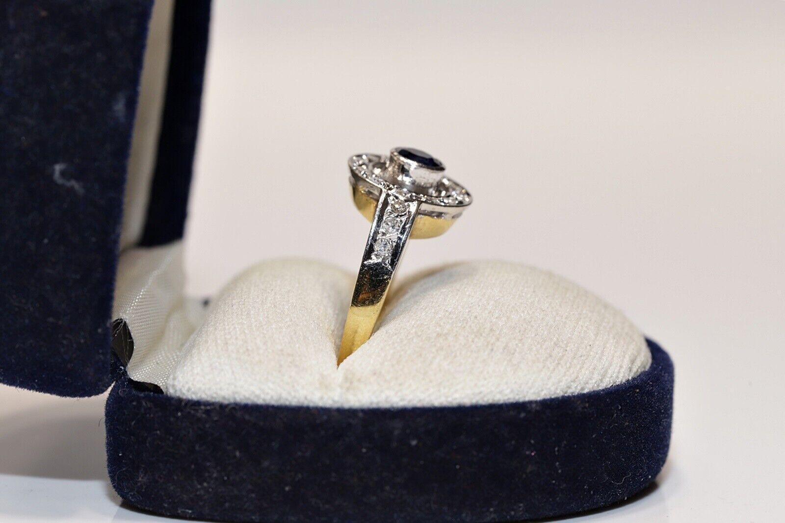 Anello in oro 18k con diamanti naturali e zaffiri rotondi, vintage, circa anni '80 in vendita 5