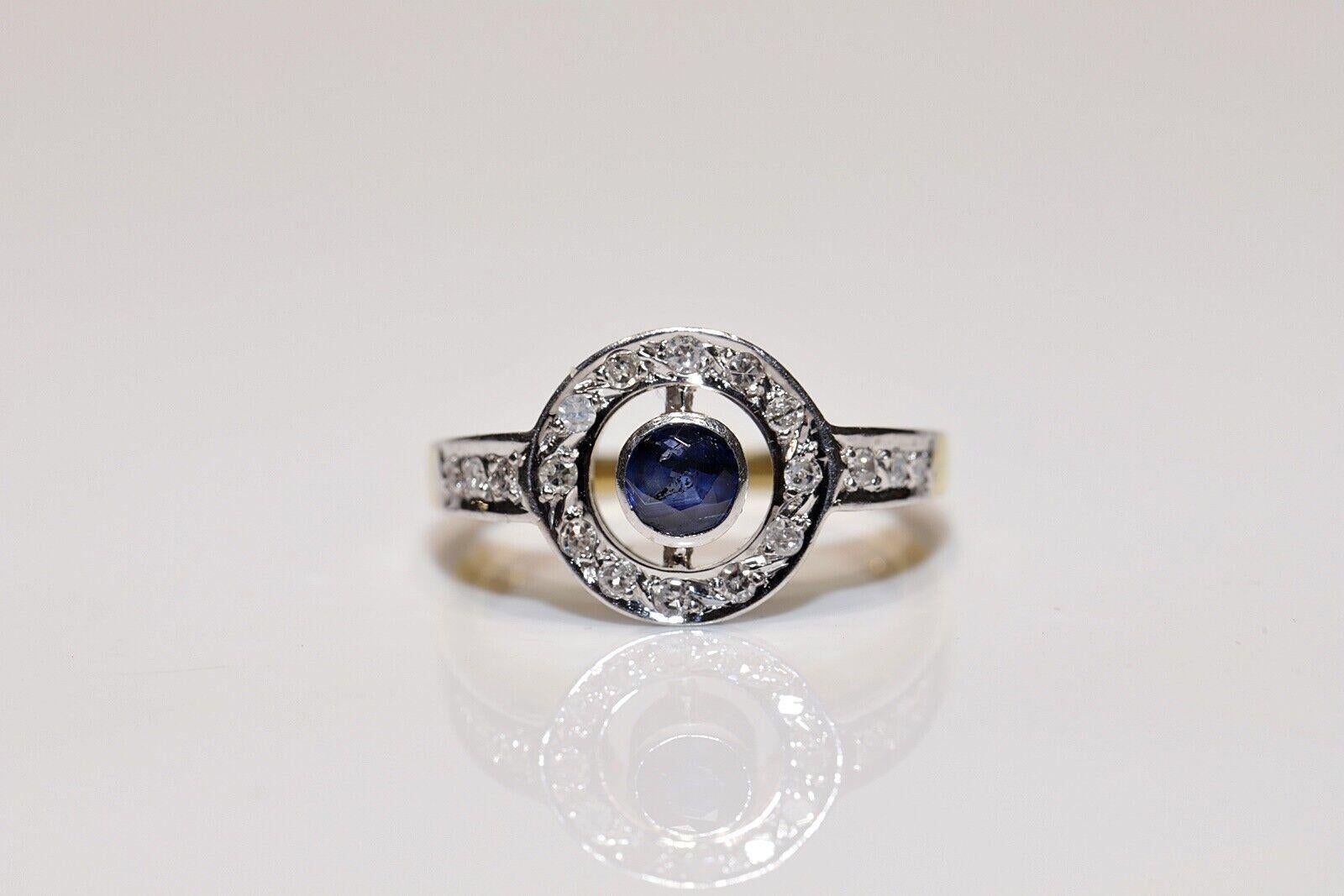 Anello in oro 18k con diamanti naturali e zaffiri rotondi, vintage, circa anni '80 in vendita 6