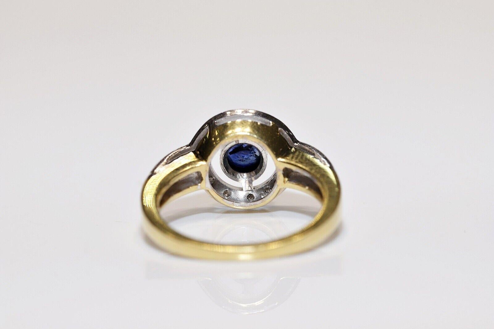 Rétro Anello in oro 18k con diamanti naturali e zaffiri rotondi, vintage, circa anni '80 in vendita