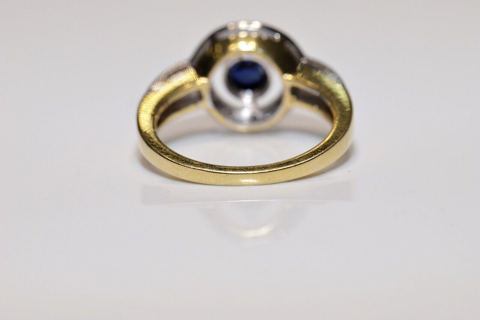 Taglio brillante Anello in oro 18k con diamanti naturali e zaffiri rotondi, vintage, circa anni '80 in vendita