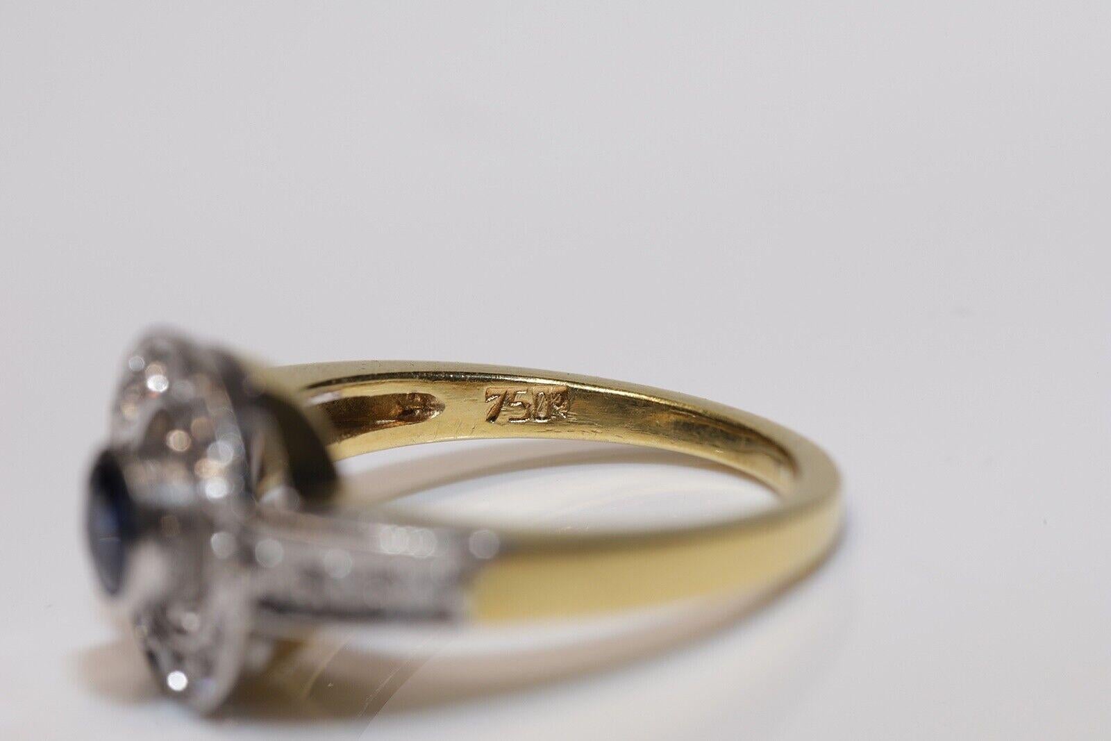 Anello in oro 18k con diamanti naturali e zaffiri rotondi, vintage, circa anni '80 In condizioni buone in vendita a Fatih/İstanbul, 34