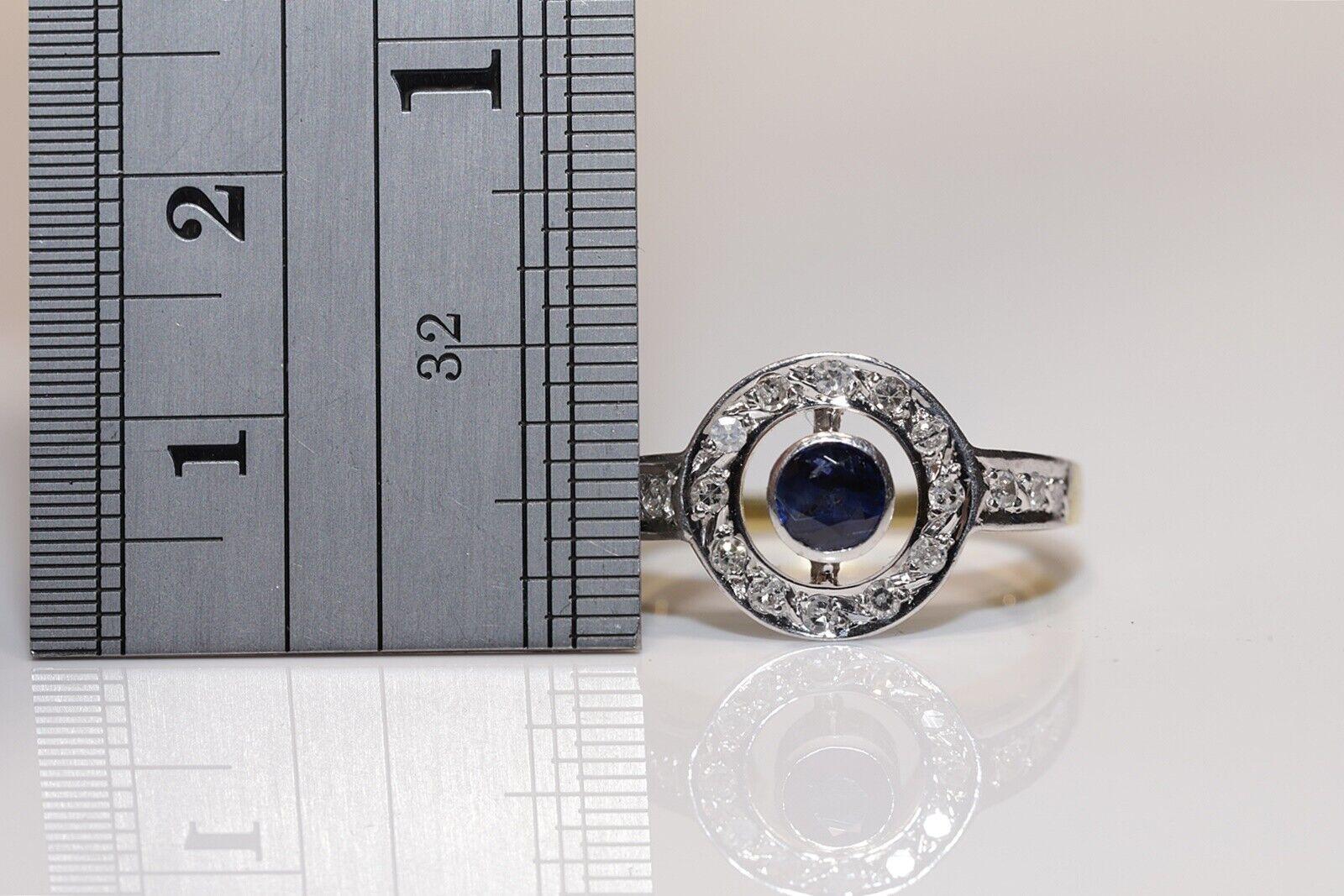 Anello in oro 18k con diamanti naturali e zaffiri rotondi, vintage, circa anni '80 in vendita 1