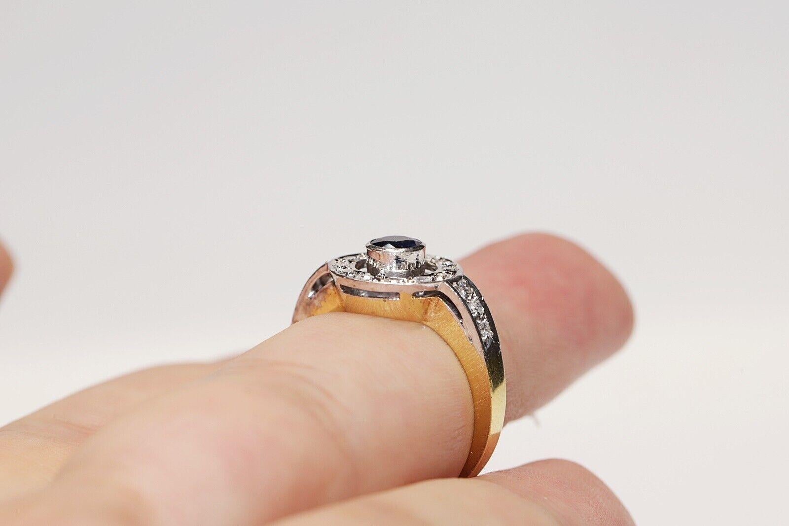 Anello in oro 18k con diamanti naturali e zaffiri rotondi, vintage, circa anni '80 in vendita 3