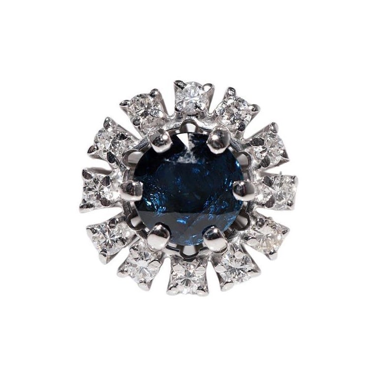 Vintage CIRCA 1980s 18k Gold Natürlicher Diamant und Rundschliff Saphir Ring