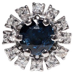 Bague vintage des années 1980, en or 18 carats, diamant naturel et saphir taille ronde
