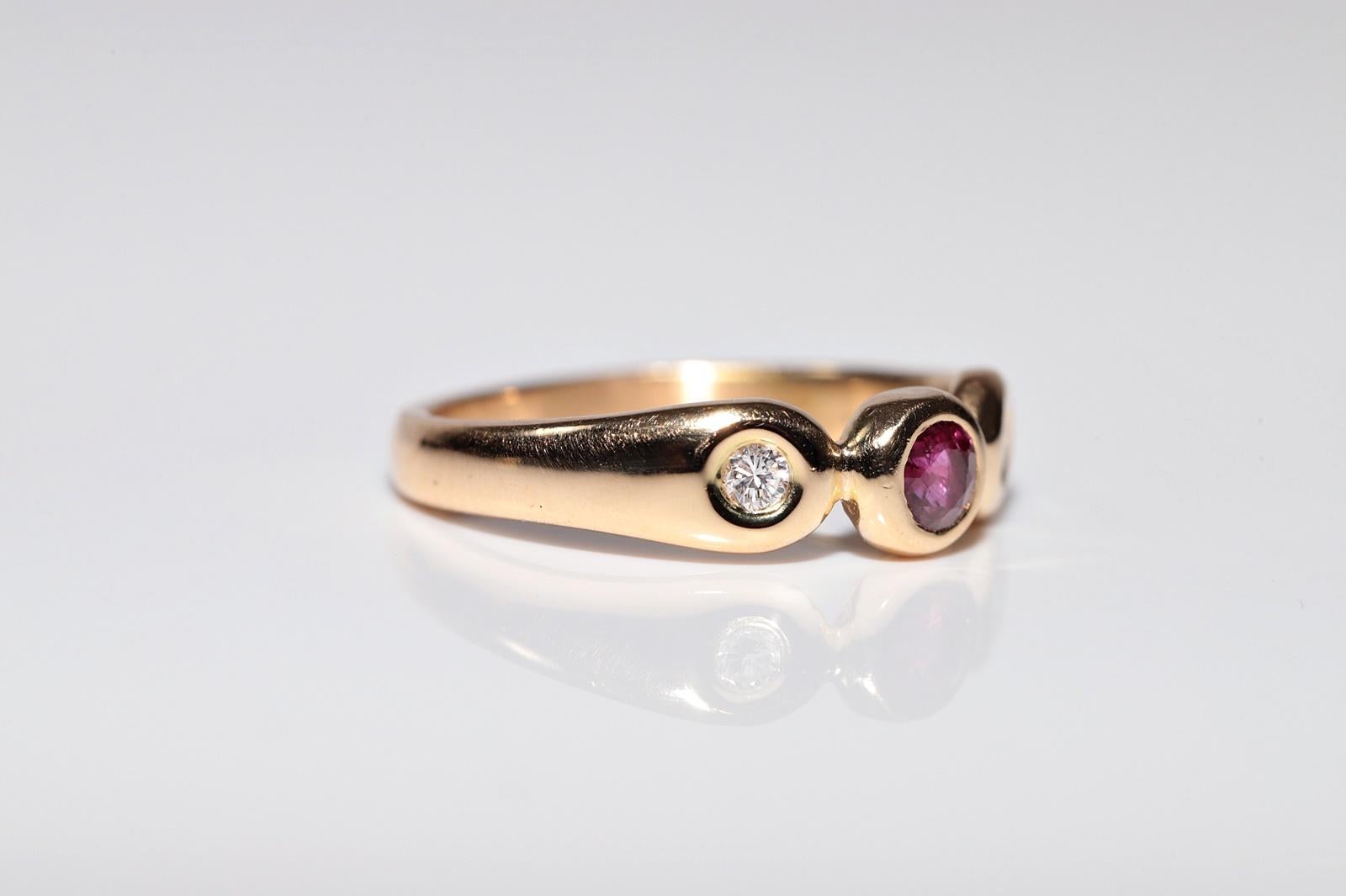 Vintage Circa 1980s 18k Gold Natural Diamond And Ruby Decorated Band Ring For Sale 4