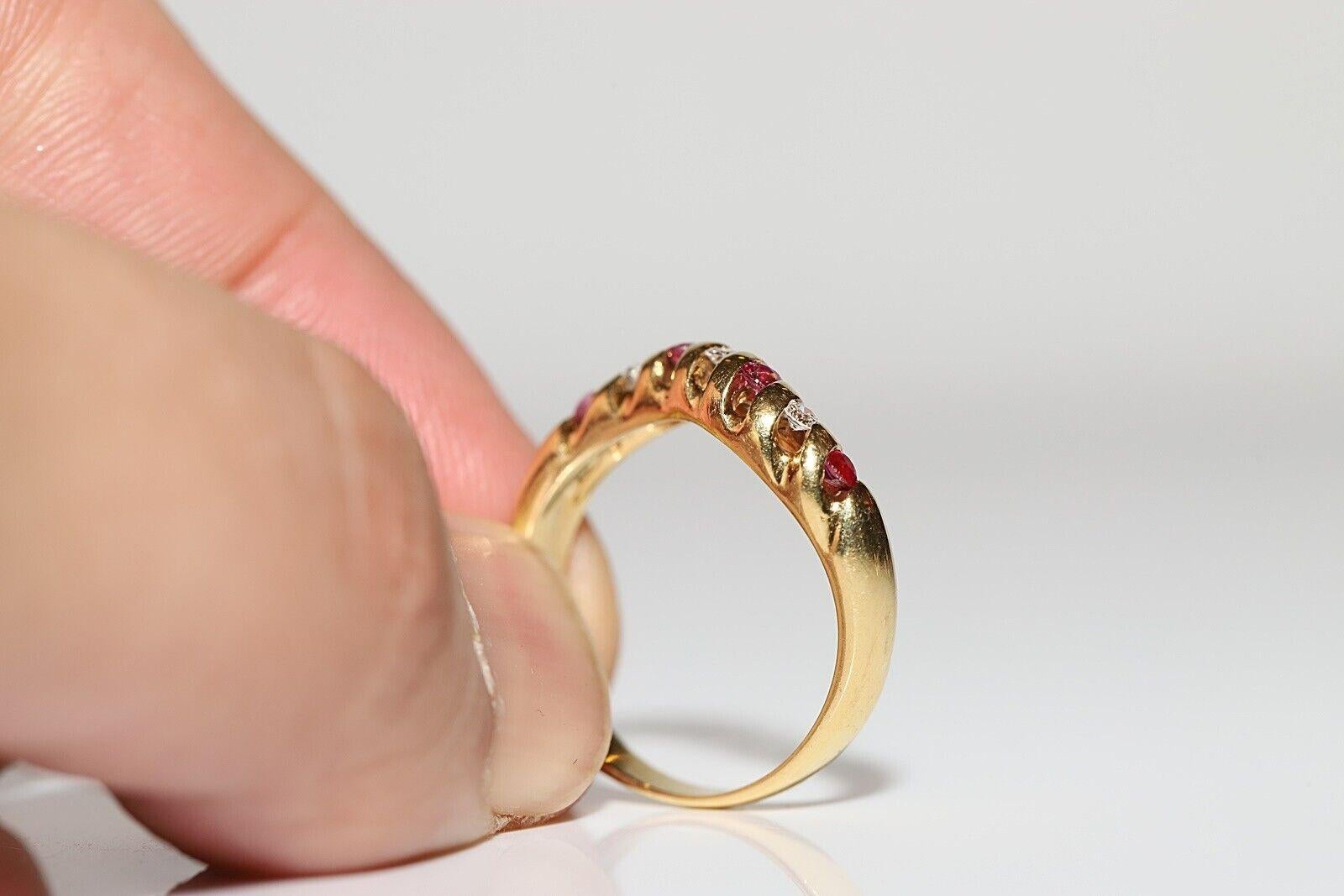 Vintage Circa 1980s 18k Gold Natural Diamond And Ruby Decorated Band Ring For Sale 5